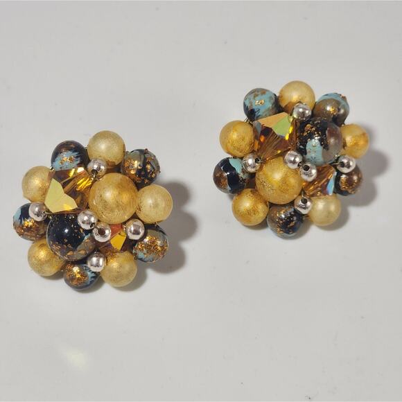 🌻3 for $18 Vintage Brown & Gold Bead Clip On Earrings - Picture 2 of 3